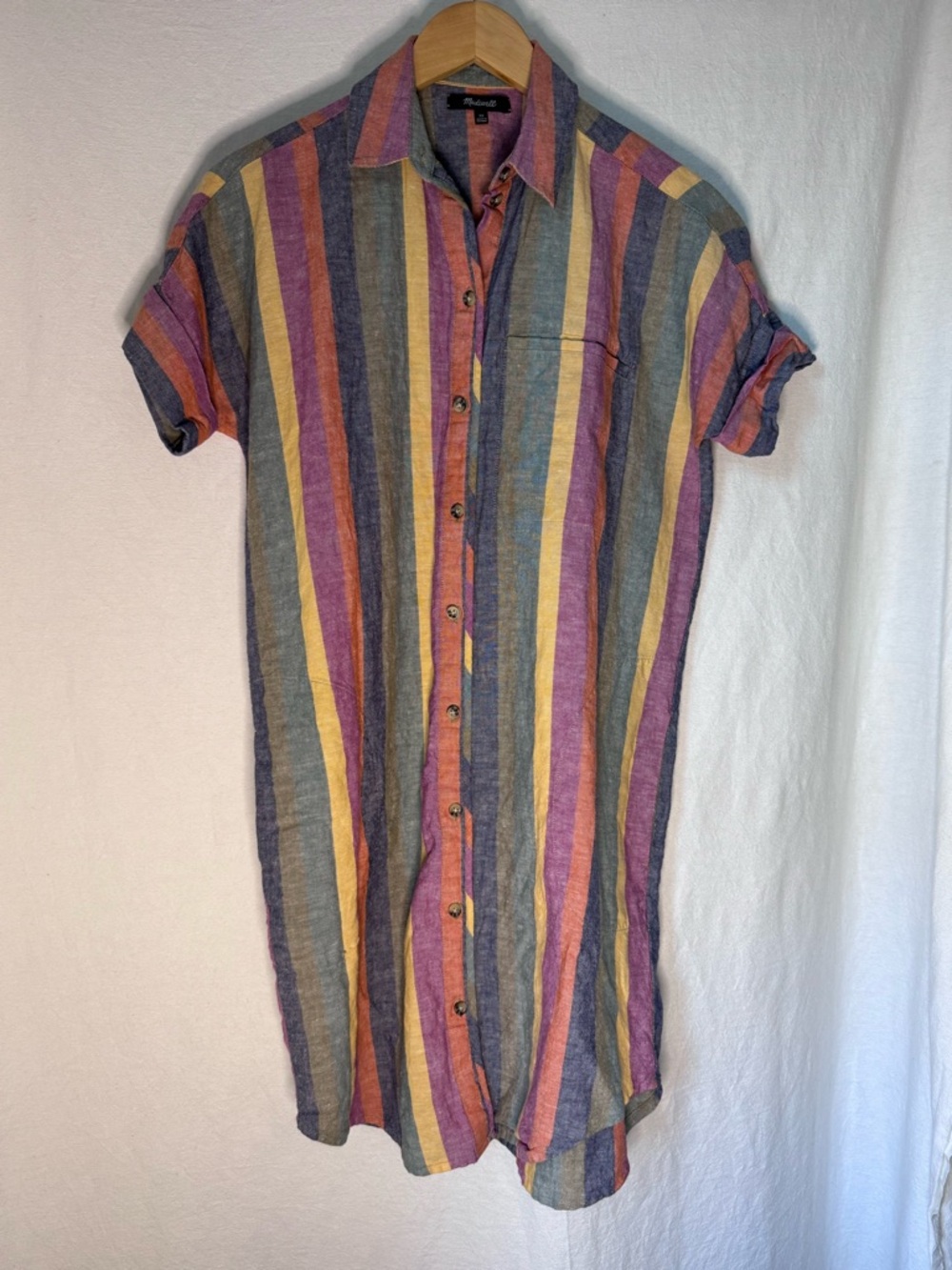 Madewell Courier Shirtdress Rainbow Stripe Button Front Dress Linen Cotton - XS